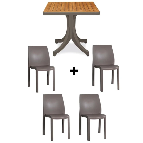 Papatya Yummy Plastik Bahçe Balkon Seti Turuncu Multi : 80x80 Masa + 4 Sandalye Takım - Resim 2