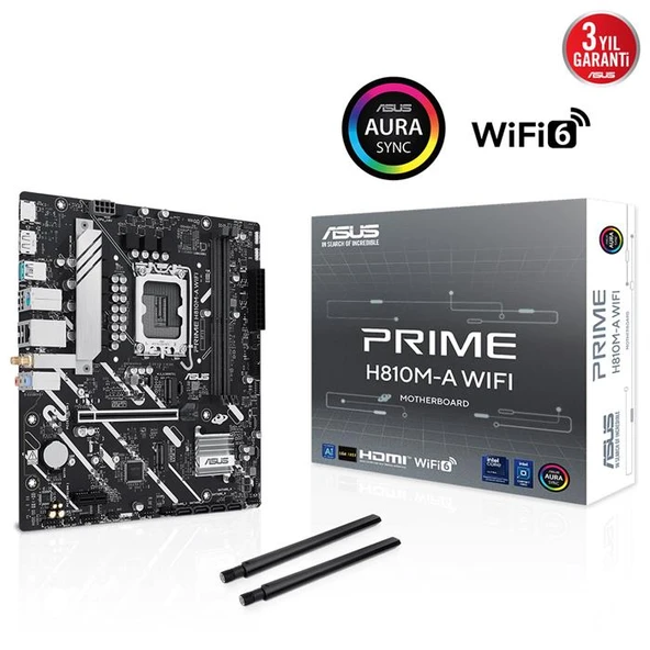 ASUS PRIME H810M-A WIFI H810 DDR5 (Vga Yok) GLan mATX HD DP M2 Wifi BT AURA 1851p Anakart ürün görseli 1