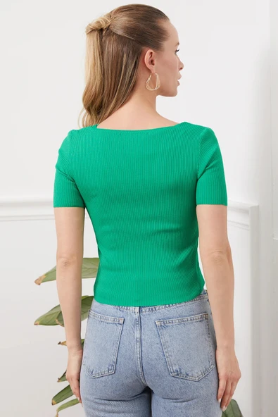 U Yaka Triko Yazlık Bluz - Resim 6