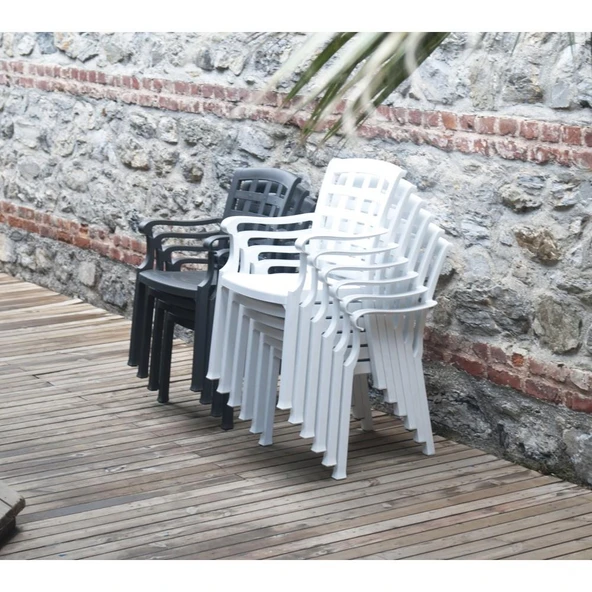 Papatya Pasha Plastik Koltuk Beyaz 6lı Paket Beyaz - Bahçe Balkon Teras Sandalyesi - Resim 2