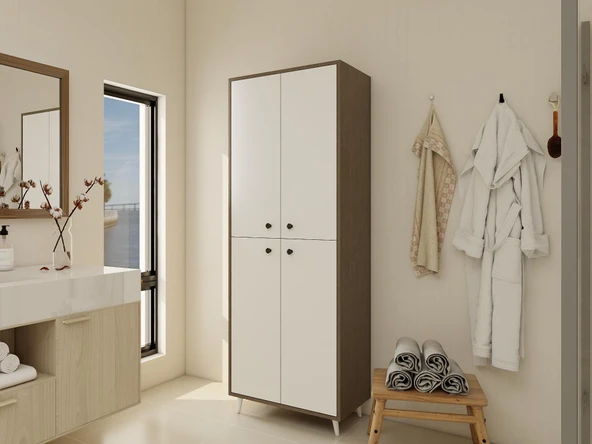 Vadi Çok Amaçlı Banyo/Kiler Dolabı Antrasitmeşe-Beyaz Renk - Resim 2