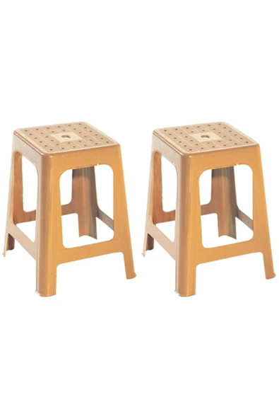 Papatya Mercan Plastik Tabure Teak 2li Paket - Bahçe Balkon Taburesi ürün görseli 1