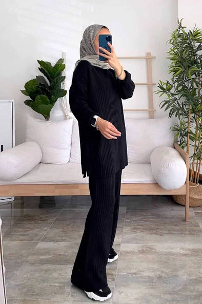 Fitilli Yandan Yırtmaçlı Rahat Ve Geniş Kalıp Takım - Resim 4