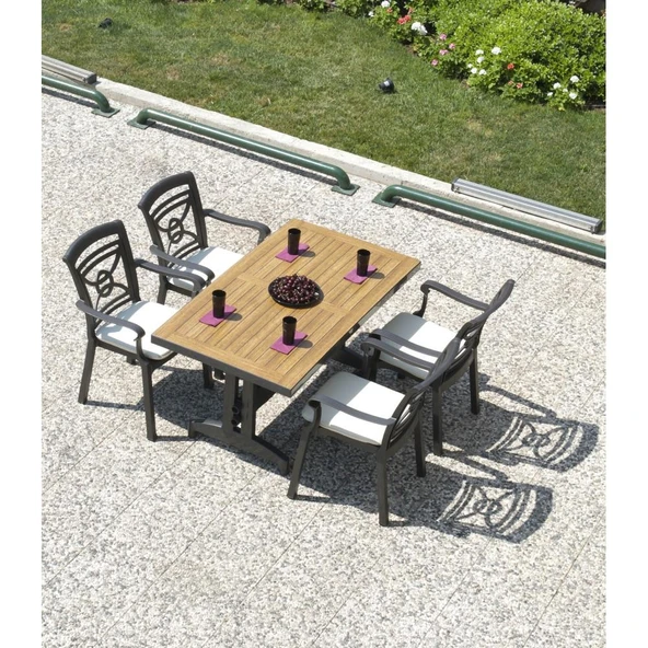 Papatya Pera Plastik Masa - 70x120 Bahçe Balkon Masası -Yeşil & Yaprak Dekor - Resim 6