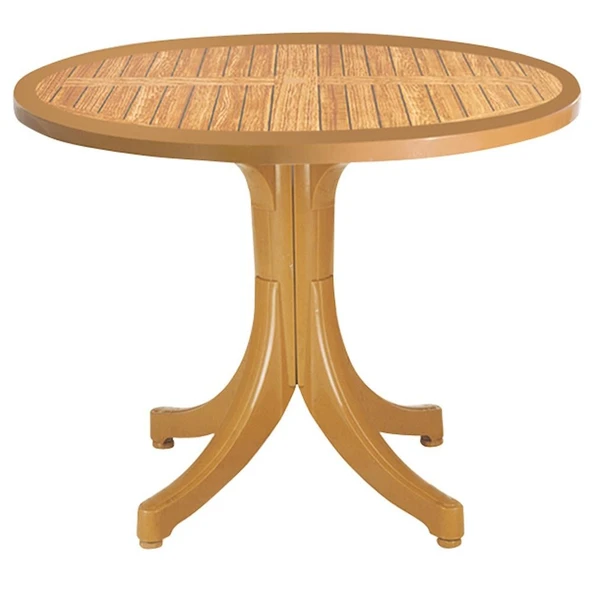 Papatya Pera Plastik Masa - 90lık Yuvarlak Balkon, Bahçe Masası -Yeşil & Taş Dekor - Resim 3