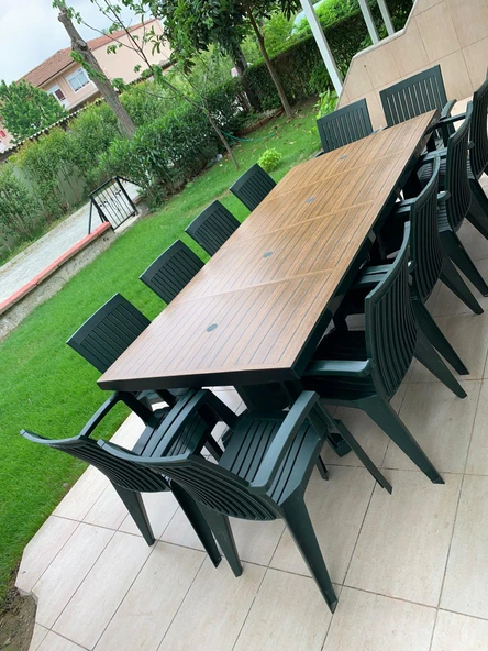 Papatya Katar Plastik Masa - Bahçe Masası 115x180cm 8 Kişilik - Yeşil Renk - Resim 4