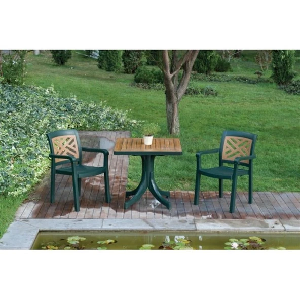 Papatya Pera Plastik Masa - 80x80 Kare Bahçe Balkon Masası -Teak & Ahşap Dekor - Resim 6