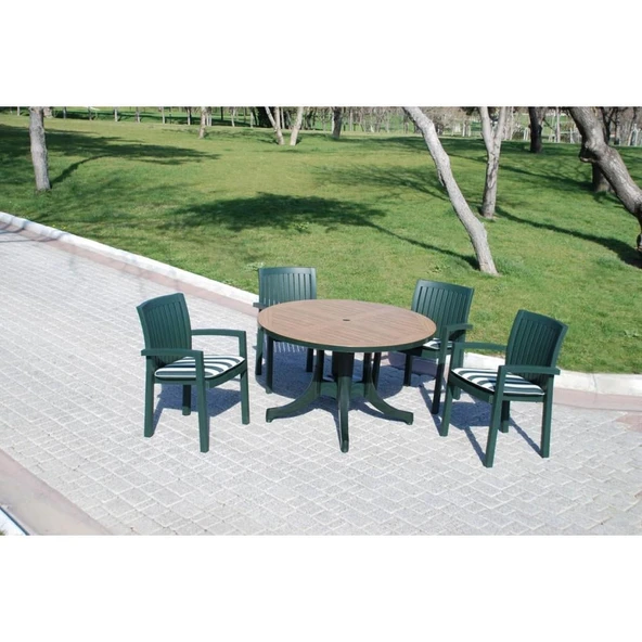 Papatya Nova Plastik Masa - 120lik Yuvarlak Balkon, Teras, Bahçe Masası -Teak - Resim 5