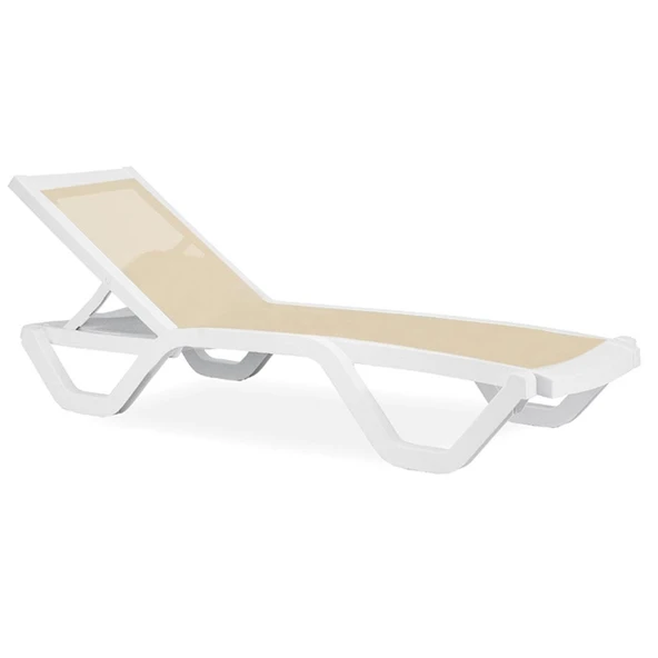 Papatya Myra Tex Kolsuz Şezlong - Teak İskelet & Bej Fileli ürün görseli 1