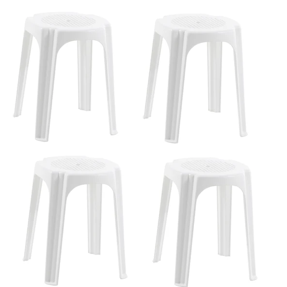 Papatya İnci Plastik Tabure Beyaz 4lü Paket - Bahçe Balkon Taburesi ürün görseli 1