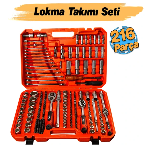 Lokma Anahtar Takımı 216 Parça Uzatma Kolu Mafsallı 1/2 3/8 1/4 Yıldız Tork Düz Set Bits Uç Allen - Resim 2