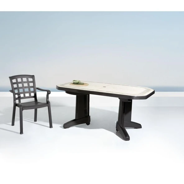 Papatya Laguna 100x165 Yeşil Masa - 8 Kişilik Balkon Bahçe Veranda Teras Dış mekan Masası - Resim 6