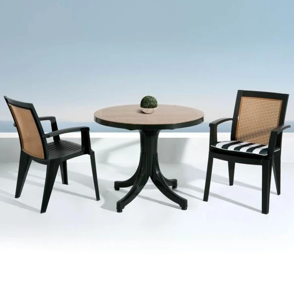 Papatya Pera Plastik Masa - 90lık Yuvarlak Balkon, Bahçe Masası -Teak & Taş Dekor - Resim 6