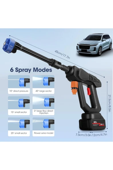Leerfei 8108 Akülü Araba Yıkama Makinesi | 48V Li-ion Pil | Yüksek Basınçlı Taşınabilir Temizlik Tabancası - Resim 2