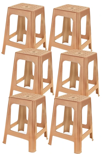 Papatya Mercan Plastik Tabure Teak 6lı Paket - Bahçe Balkon Taburesi ürün görseli 1