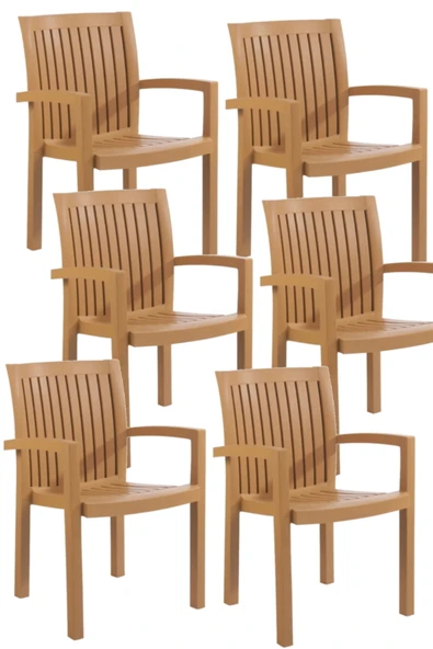 Papatya Neta Koltuk Teak 6lı Paket - Plastik Bahçe Balkon Sandalyesi ürün görseli 1