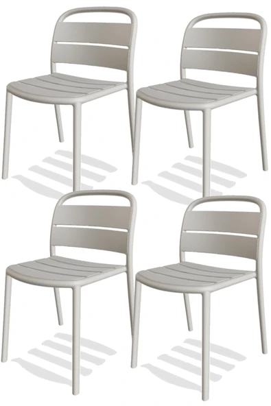 Papatya Balat Sandalye 4lü Paket Açık Gri - Plastik Bahçe Balkon Mutfak Sandalyesi ürün görseli 1
