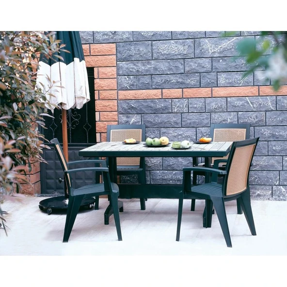 Papatya Diva Plastik Masa - 80x140 Bahçe Balkon Masası -Kahve & Mermer Dekor - Resim 7