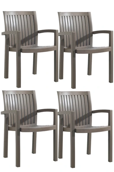 Papatya Neta Koltuk Küllü Kahve 4lü Paket - Plastik Bahçe Balkon Sandalyesi ürün görseli 1