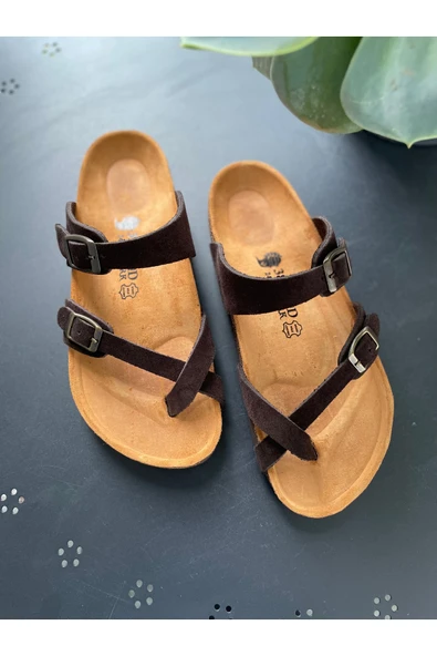 Land of Cork Anatomik Parmak Arası Terlik Elyapımı Kadın Terlik Süet Deri Mantar Taban, Ark Destekli - Resim 4