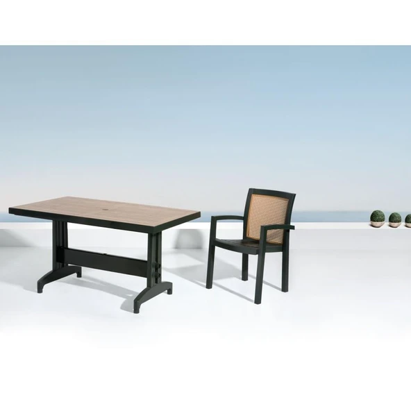 Papatya Diva Plastik Masa - 80x140 Bahçe Balkon Masası -Kahve & Ahşap Dekor - Resim 6