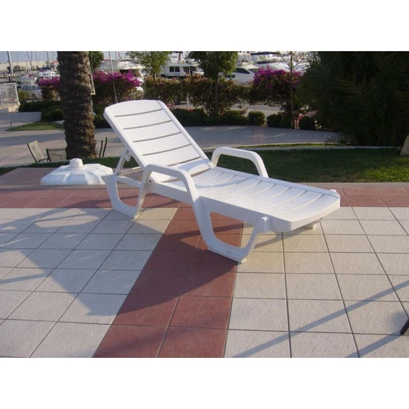 Papatya Avangarde Plastik Şezlong Kolçaklı Beyaz - Bahçe Balkon Plaj Şezlongu - Resim 2