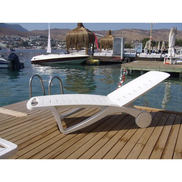 Papatya Elegance Plastik Şezlong Beyaz - Bahçe Balkon Plaj Şezlongu - Resim 2