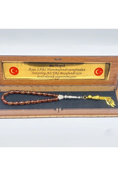 SARI BİLEK BOY ALPAKA PÜSKÜLLÜ ATEŞ KEHRİBAR TESPİH - Resim 2