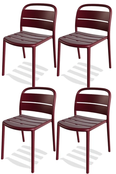 Papatya Balat Sandalye 4lü Paket Lal Kırmızı - Plastik Bahçe Balkon Mutfak Sandalyesi ürün görseli 1