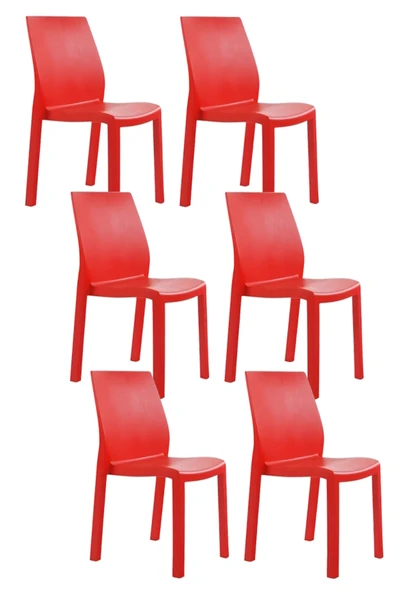 Papatya Yummy Sandalye Kırmızı 6lı Paket - Plastik Bahçe Balkon Sandalyesi ürün görseli 1