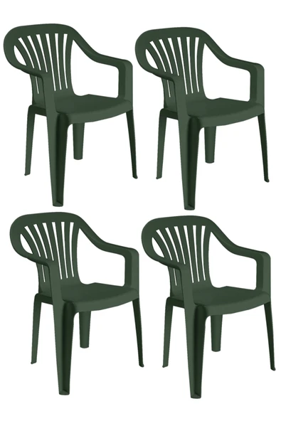 Papatya Tropik Plastik Koltuk Yeşil 4lü Paket - Bahçe, Balkon, Teras Sandalyesi ürün görseli 1