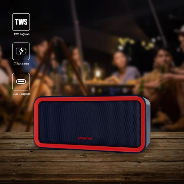 Polosmart FS77 Taşınabilir Şarjlı Kablosuz Bluetooth Speaker Hoparlör Navy Kırmızı - Resim 4