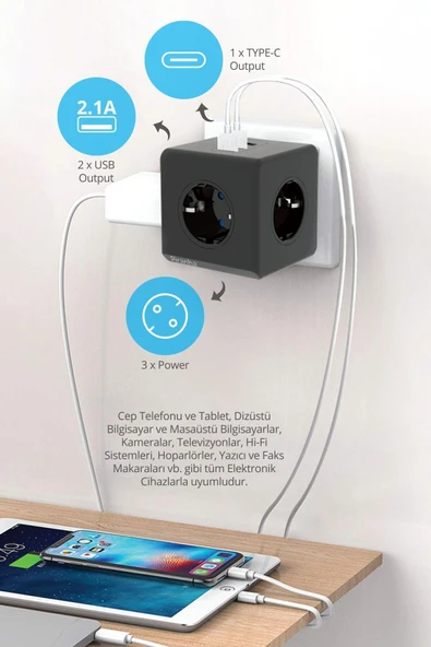 Piranha 45510 16A Akım Korumalı 3 Lü Priz 2XUSB 1XTYPE-C ürün görseli 1