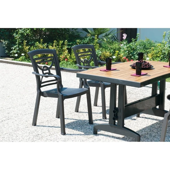 Papatya Diva Plastik Masa - 80x140 Bahçe Balkon Masası -Yeşil & Ahşap Dekor - Resim 10