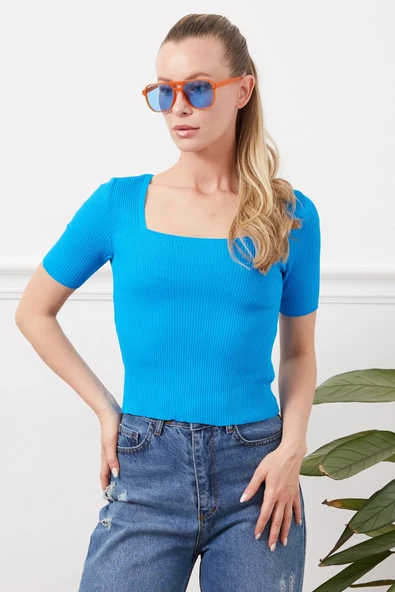 U Yaka Triko Yazlık Bluz - Resim 10