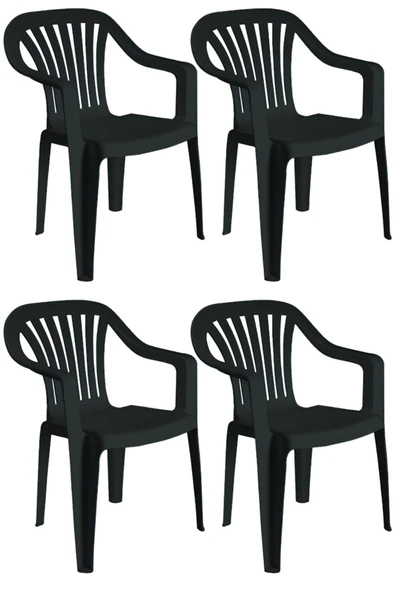 Papatya Tropik Plastik Koltuk Siyah 4lü Paket - Bahçe, Balkon, Teras Sandalyesi ürün görseli 1