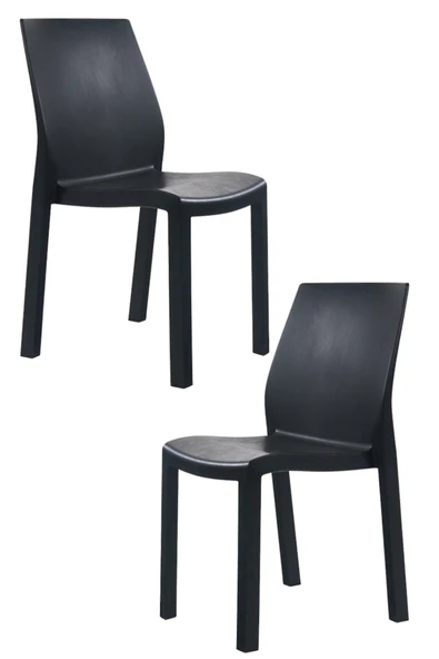 Papatya Yummy Sandalye Siyah 2li Paket - Plastik Bahçe Balkon Sandalyesi ürün görseli 1