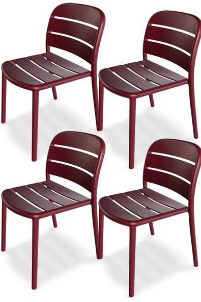 Papatya Beykoz Sandalye Lal Kırmızı 4lü Paket - Plastik Bahçe Balkon Mutfak Sandalyesi ürün görseli 1