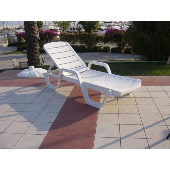 Papatya Avangarde Plastik Şezlong Kolçaklı Beyaz - Bahçe Balkon Plaj Şezlongu - V2 ürün görseli 1