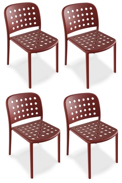 Papatya Bomonti Sandalye Kiremit Kırmızı 4lü Paket - Plastik Bahçe Balkon Mutfak Sandalyesi ürün görseli 1