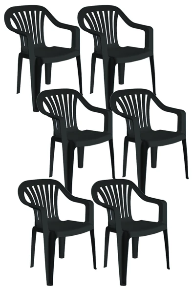 Papatya Tropik Plastik Koltuk Siyah 6lı Paket - Bahçe, Balkon, Teras Sandalyesi ürün görseli 1