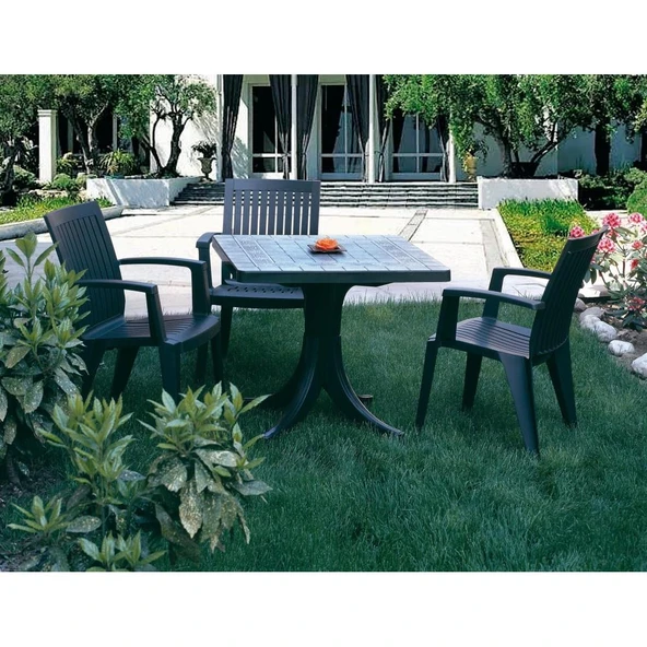 Papatya Favori Plastik Masa - 80x80 Kare Bahçe Balkon Masası -Siyah - Resim 4