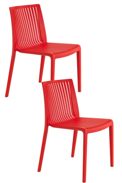 Papatya Cool Plastik Sandalye 2li Paket Kırmızı - Bahçe Balkon Mutfak Sandalyesi ürün görseli 1