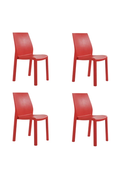 Papatya Yummy Sandalye Kırmızı 4lü Paket - Plastik Bahçe Balkon Sandalyesi ürün görseli 1
