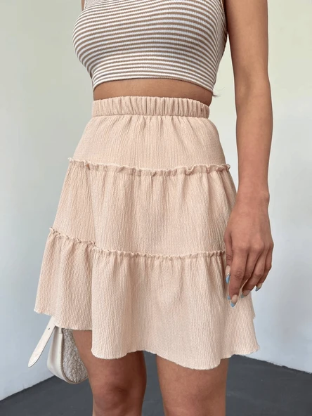 Şortlu Etek Beli Lastikli Parça Kumaş - Resim 10