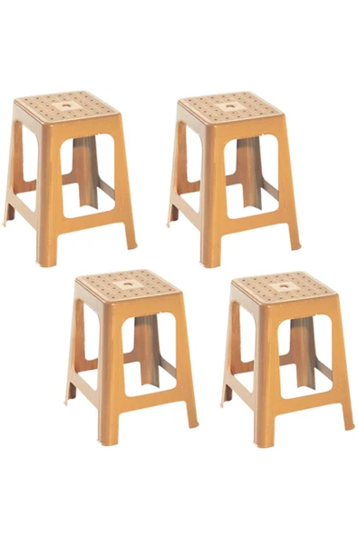 Papatya Mercan Plastik Tabure Teak 4lü Paket - Bahçe Balkon Taburesi ürün görseli 1