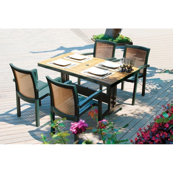 Papatya Diva Plastik Masa - 80x140 Bahçe Balkon Masası -Kahve & Ahşap Dekor - Resim 9