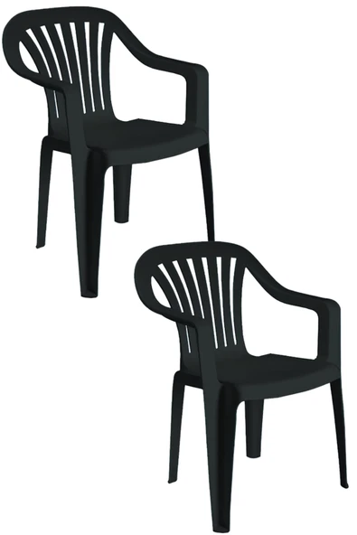 Papatya Tropik Plastik Koltuk Siyah 2li Paket - Bahçe, Balkon, Teras Sandalyesi ürün görseli 1