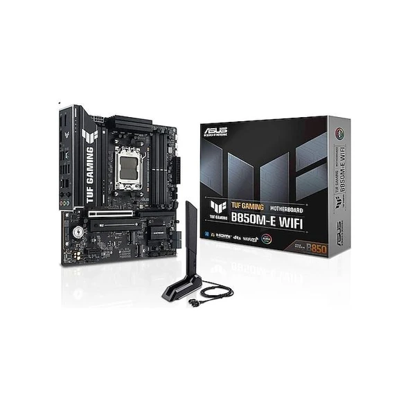 ASUS MB TUF GAMING B850M-E WIFI AMD B850 AM5 DDR5 8000 2XDP HDMI 3X M2 USB3.2 WİFİ 6E + BT AURA RGB 2.5GBİT LAN MATX 256GB’A KADAR RAM DESTEĞİ, 8+2+1 ürün görseli 1
