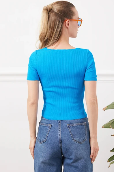 U Yaka Triko Yazlık Bluz - Resim 12